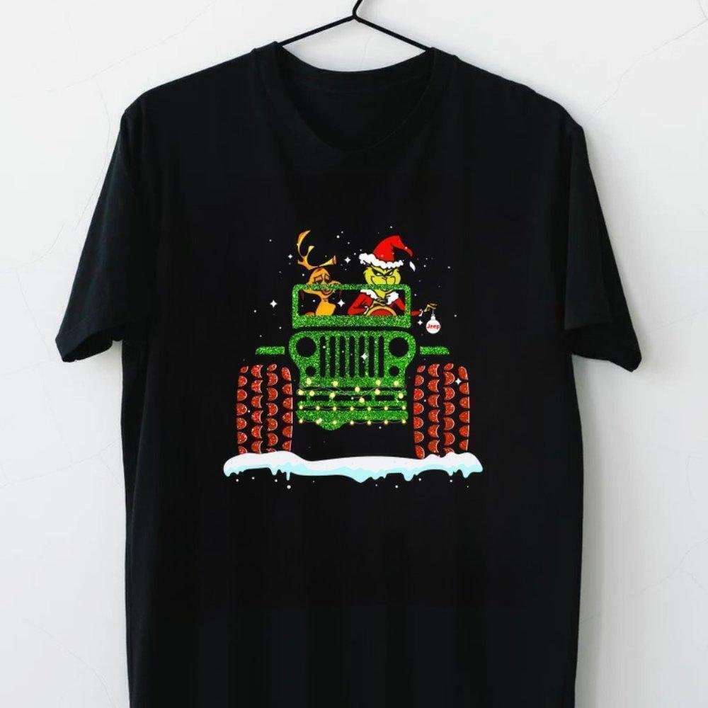 Grinch Deer Jeep Christmas Funny Holiday Graphic T-Shirt